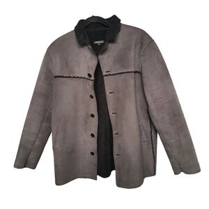 RUDSAK Sherpa Lined Jacket Womens L Charcoal Gray Black Button Front Warm